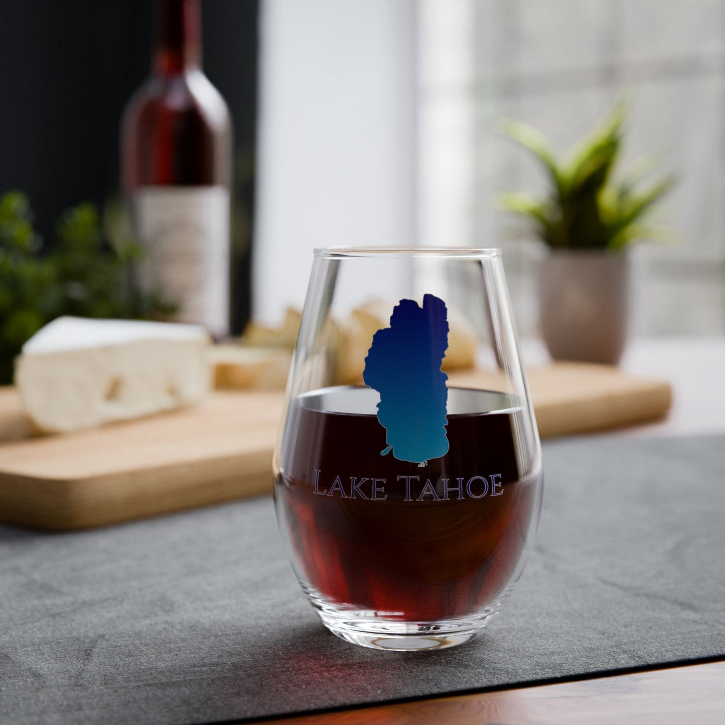 Lake Tahoe, CA Stemless Wine Glass-Blue Gradient