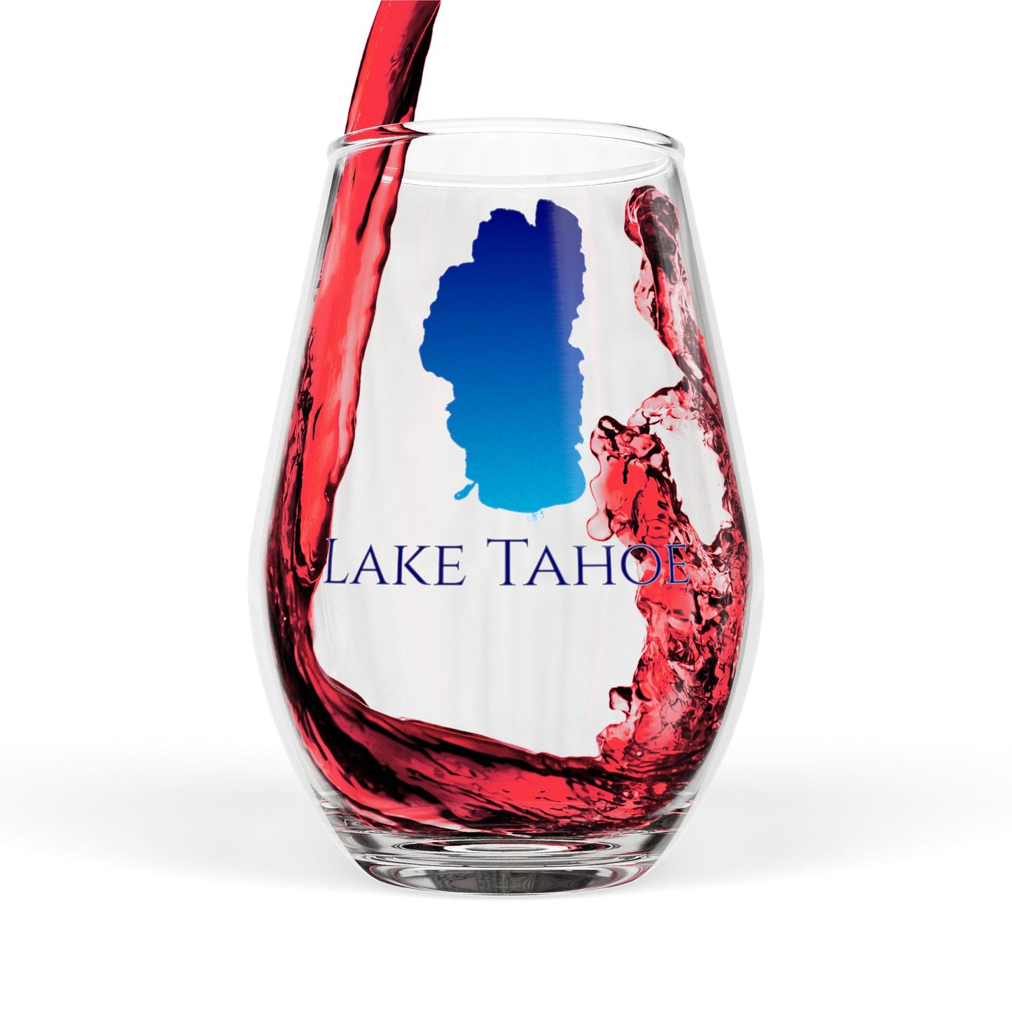 Lake Tahoe, CA Stemless Wine Glass-Blue Gradient