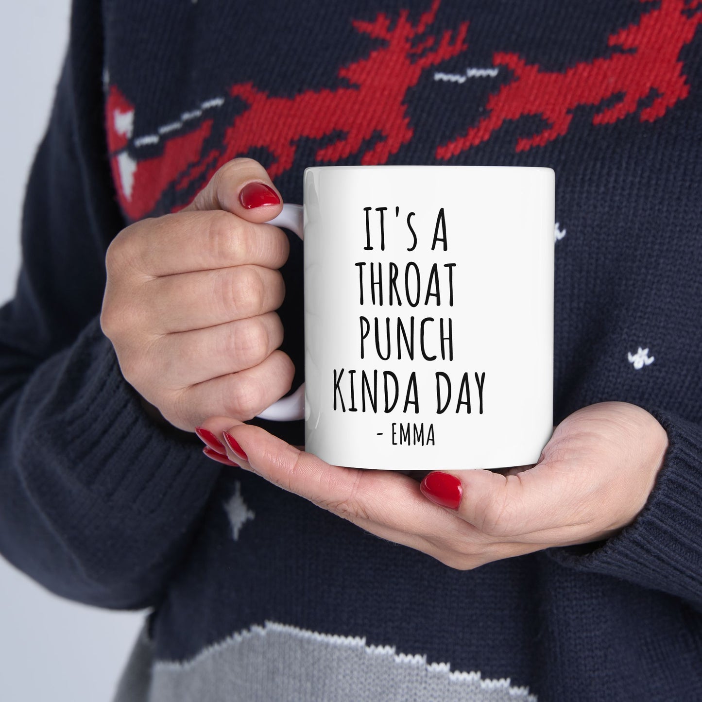 It's a Throat Punch Kinda Day Coffee Mug, – Funny Gag Gift for Friends, Coworkers, Family, White Ceramic Mug, 11 oz
