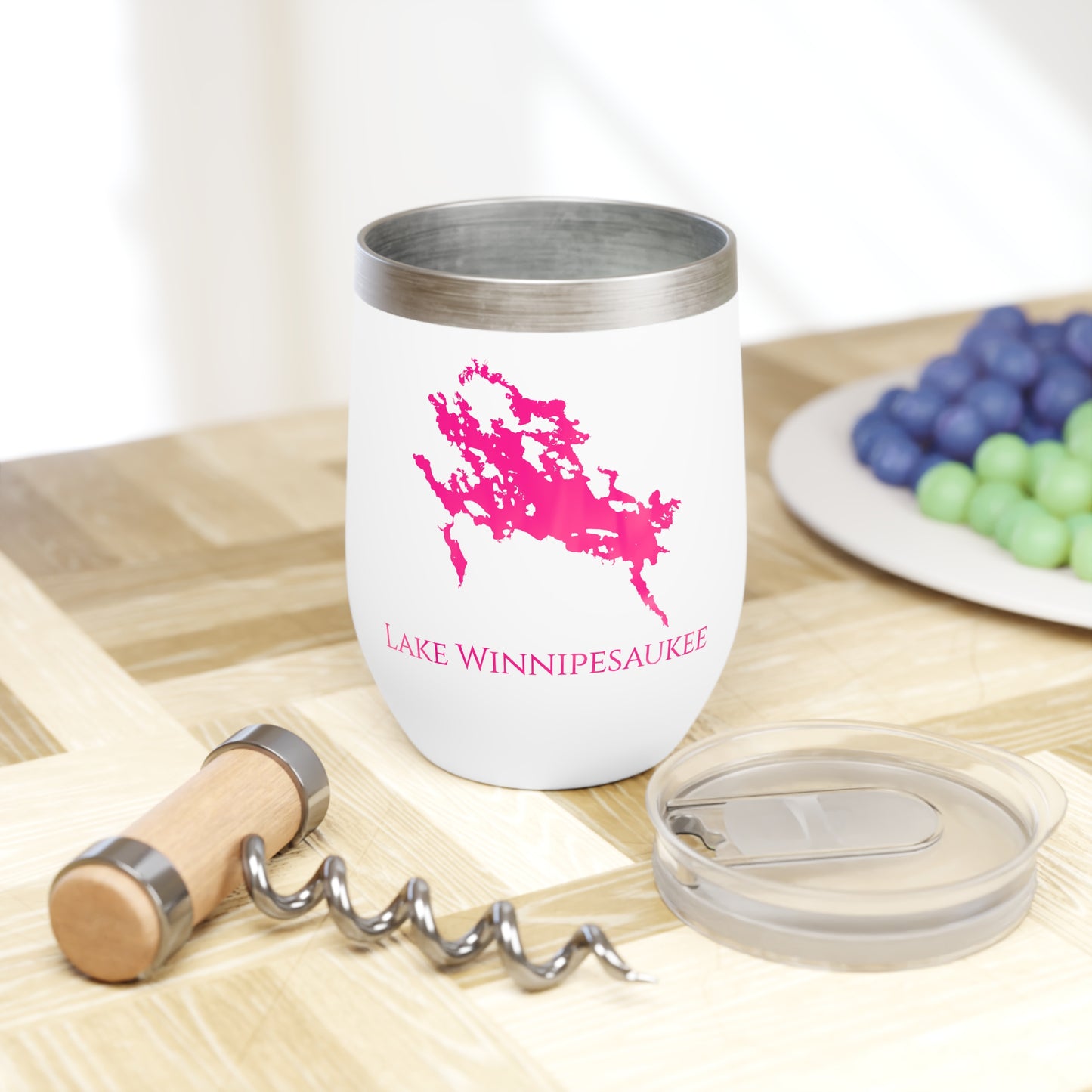 Lake Winnipesaukee, NH Wine Tumbler-Dark Pink
