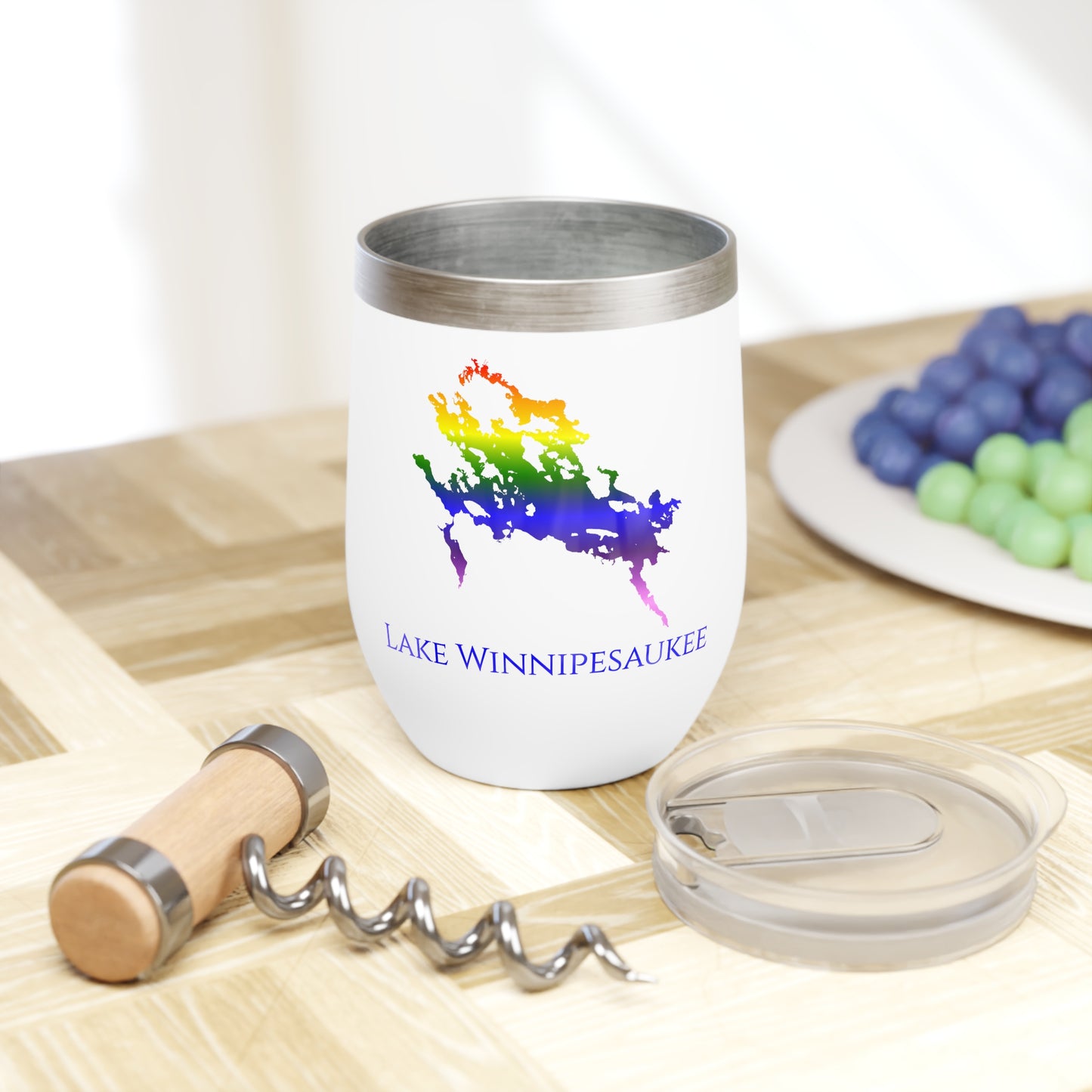 Lake Winnipesaukee, NH Wine Tumbler-Rainbow