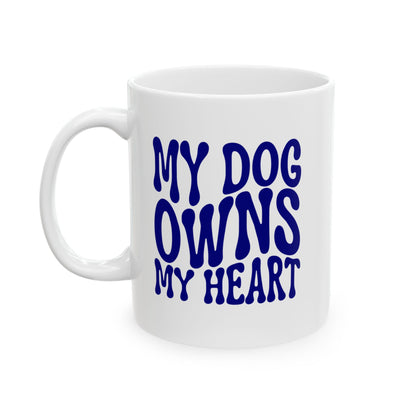 MY DOG OWNS MY HEART Coffee Mug – Funny Gift for Family and Coworkers, Navy, Ceramic, 11 oz