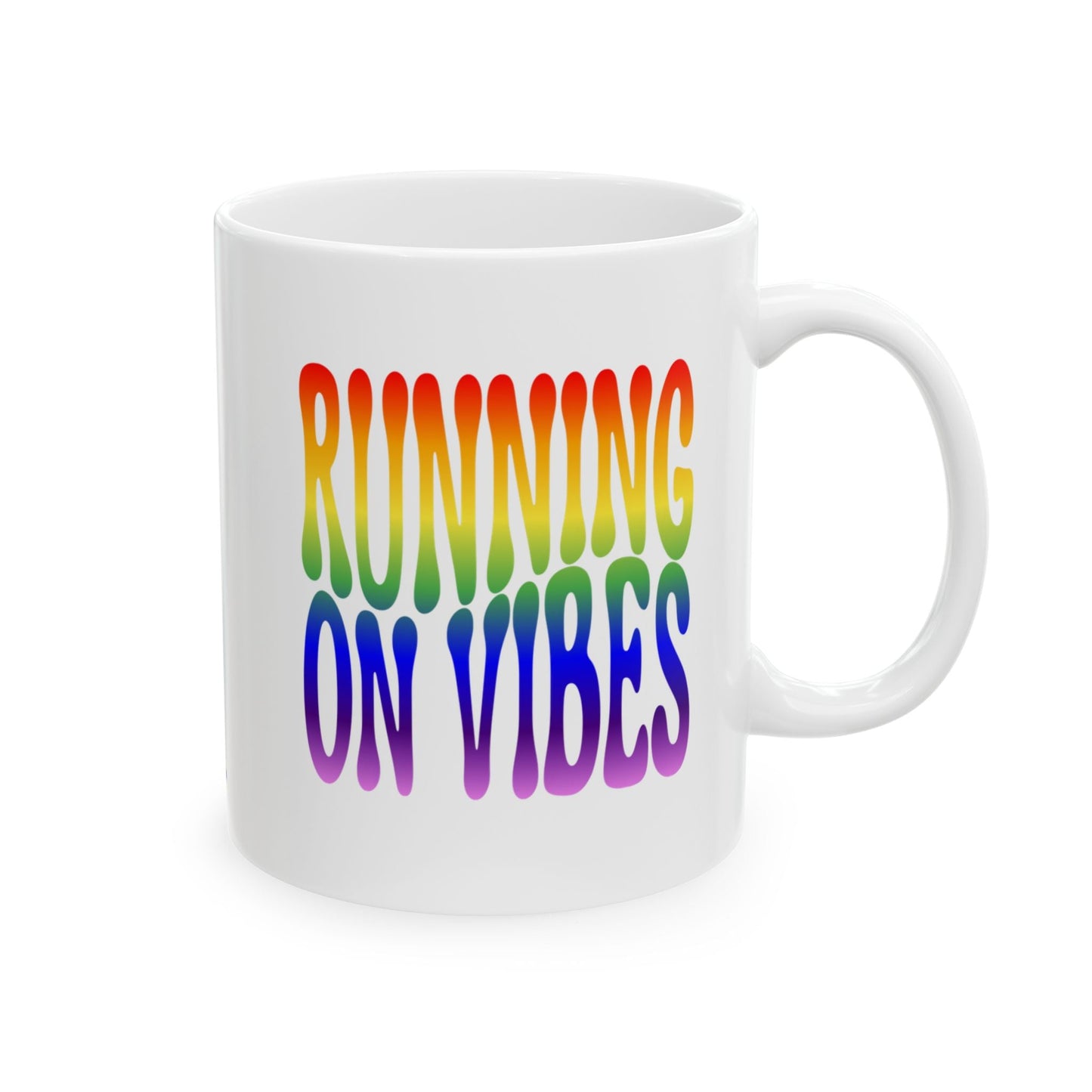 RUNNING ON VIBES Coffee Mug – Funny Gift for Family and Coworkers,  Ceramic, 11 oz