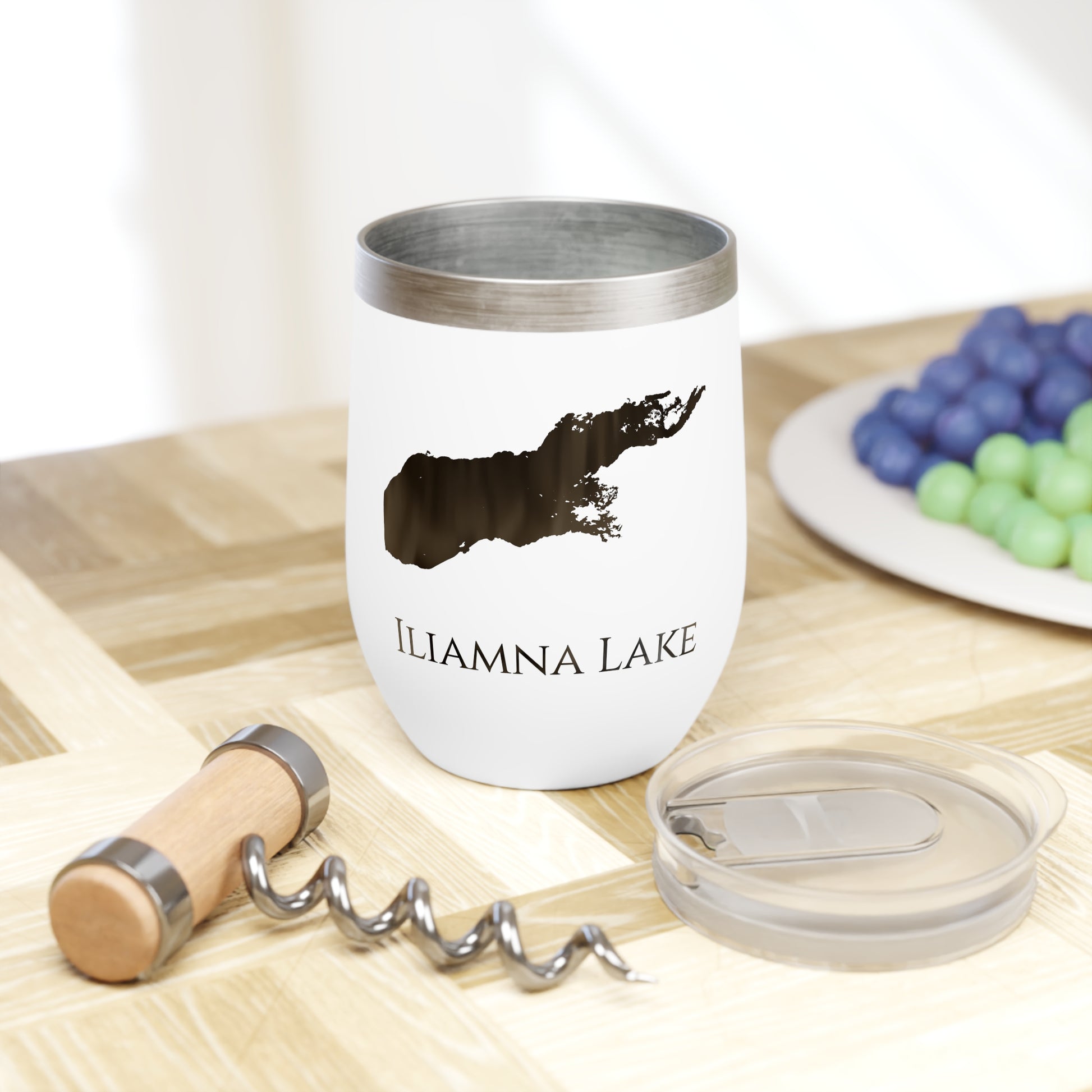 Iliamna Lake, AK Wine Tumbler Cutting Board View