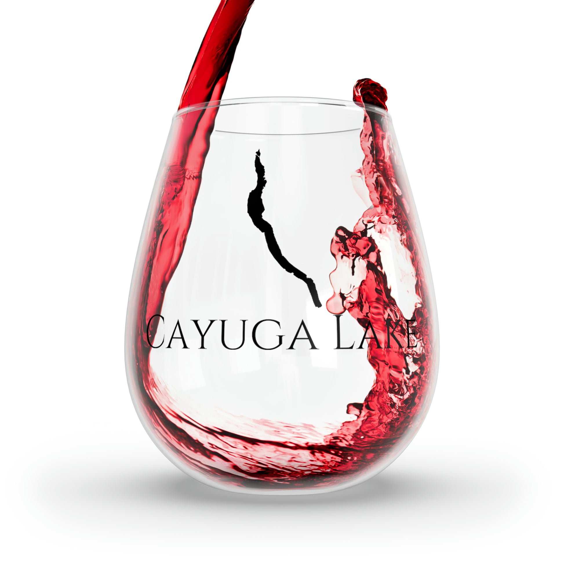 Cayuga Lake Stemless Wine Glass, New York 11.75oz Splash View