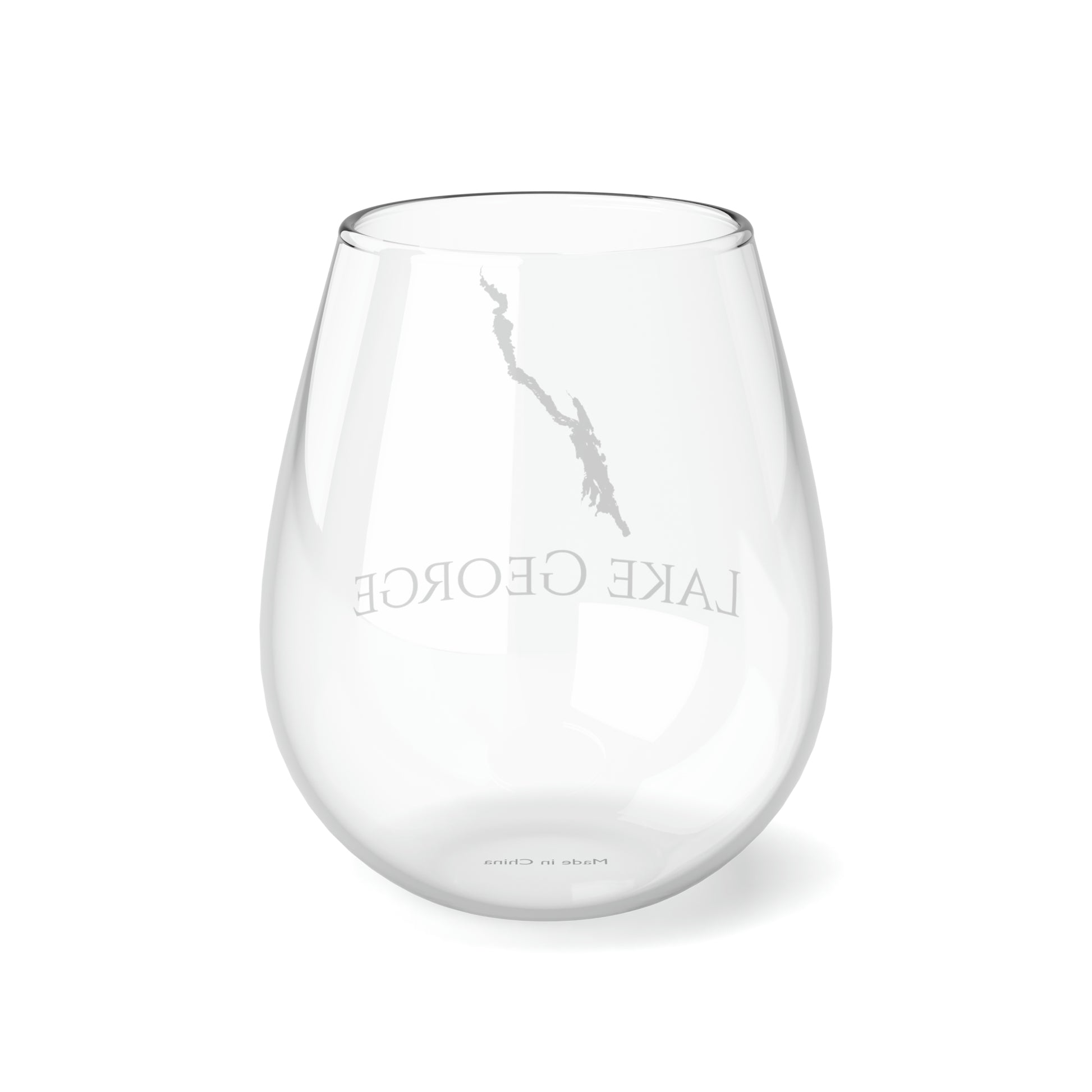 Lake George, NH Stemless Wine Glass Back View