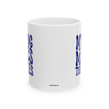 MY DOG MAKES THE RULES Coffee Mug – Funny Gift for Family and Coworkers, Navy, Ceramic, 11 oz