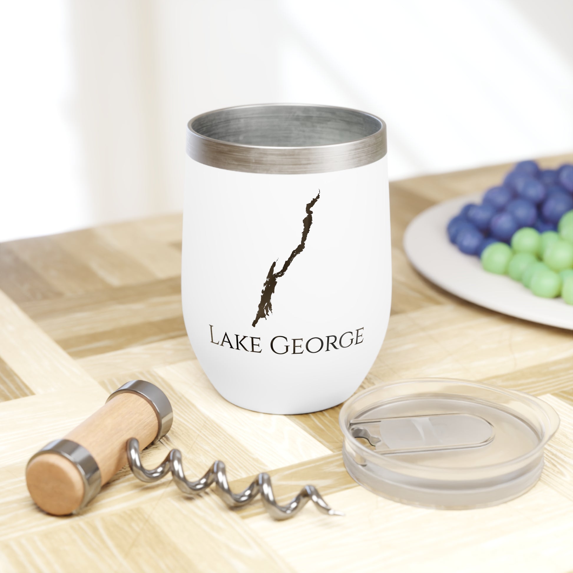 Lake George, NY Wine Tumbler Cutting Board View