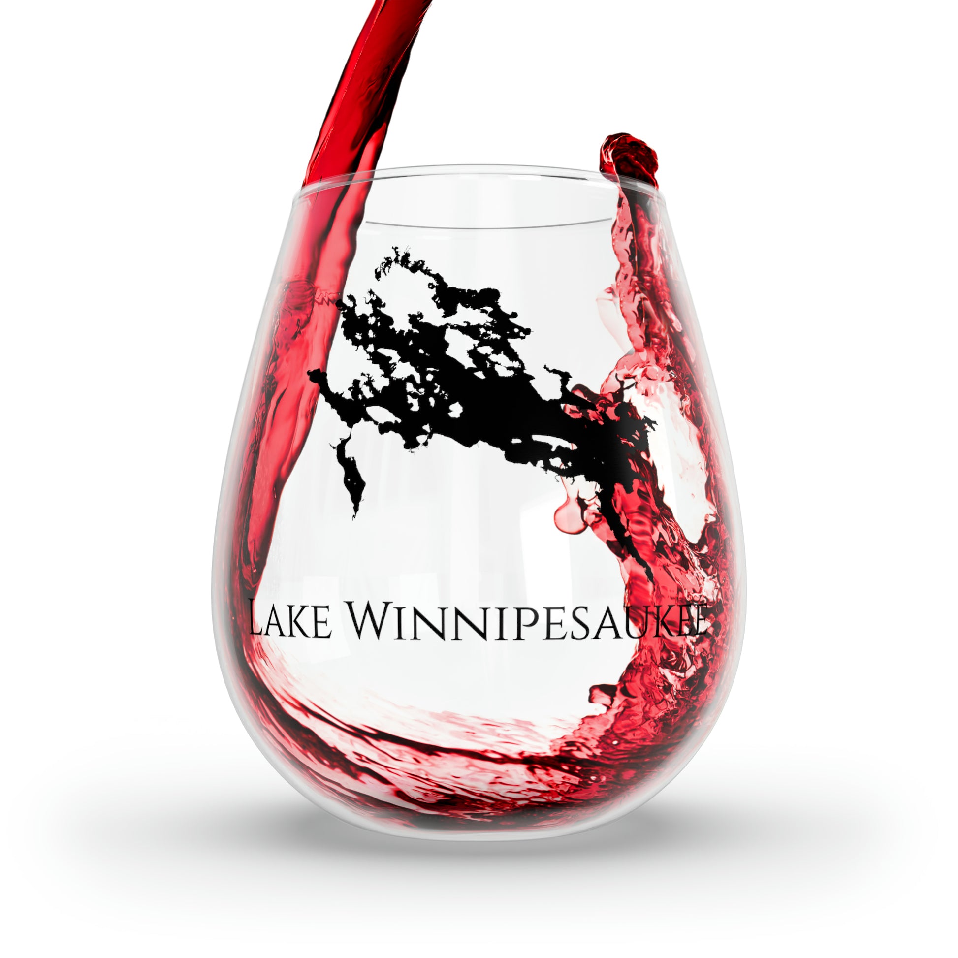 Lake Winnipesaukee, NH Stemless Wine Glass Splash View