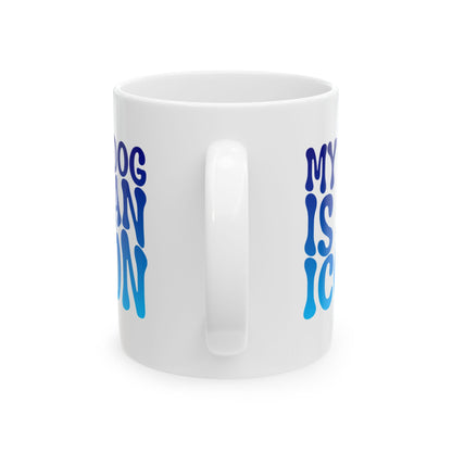 MY DOG IS AN ICON Coffee Mug – Funny Gift for Family and Coworkers, Blue Gradient, Ceramic, 11 oz