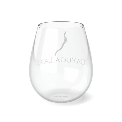 Cayuga Lake Stemless Wine Glass, New York 11.75oz Back View