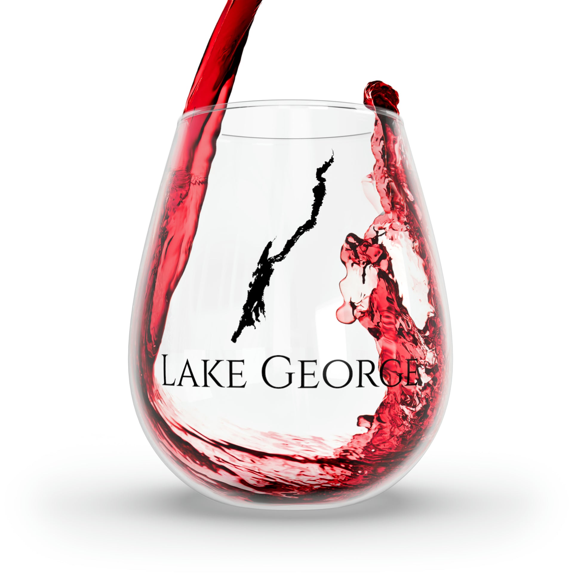 Lake George, NH Stemless Wine Glass Splash View