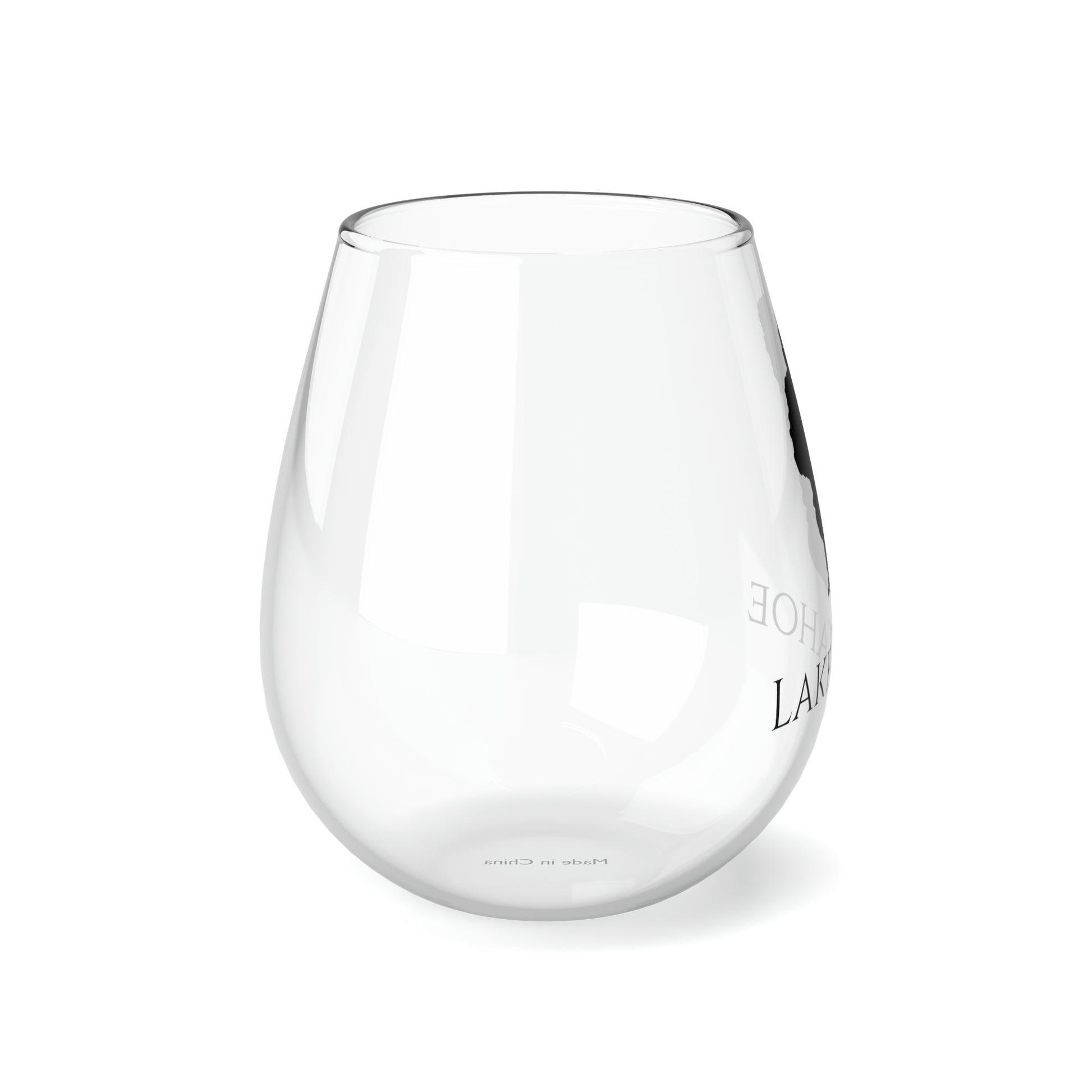 Lake Tahoe, NH Stemless Wine Glass-Black Back View