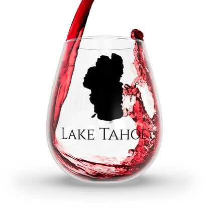 Lake Tahoe, NH Stemless Wine Glass-Black Red Wine View