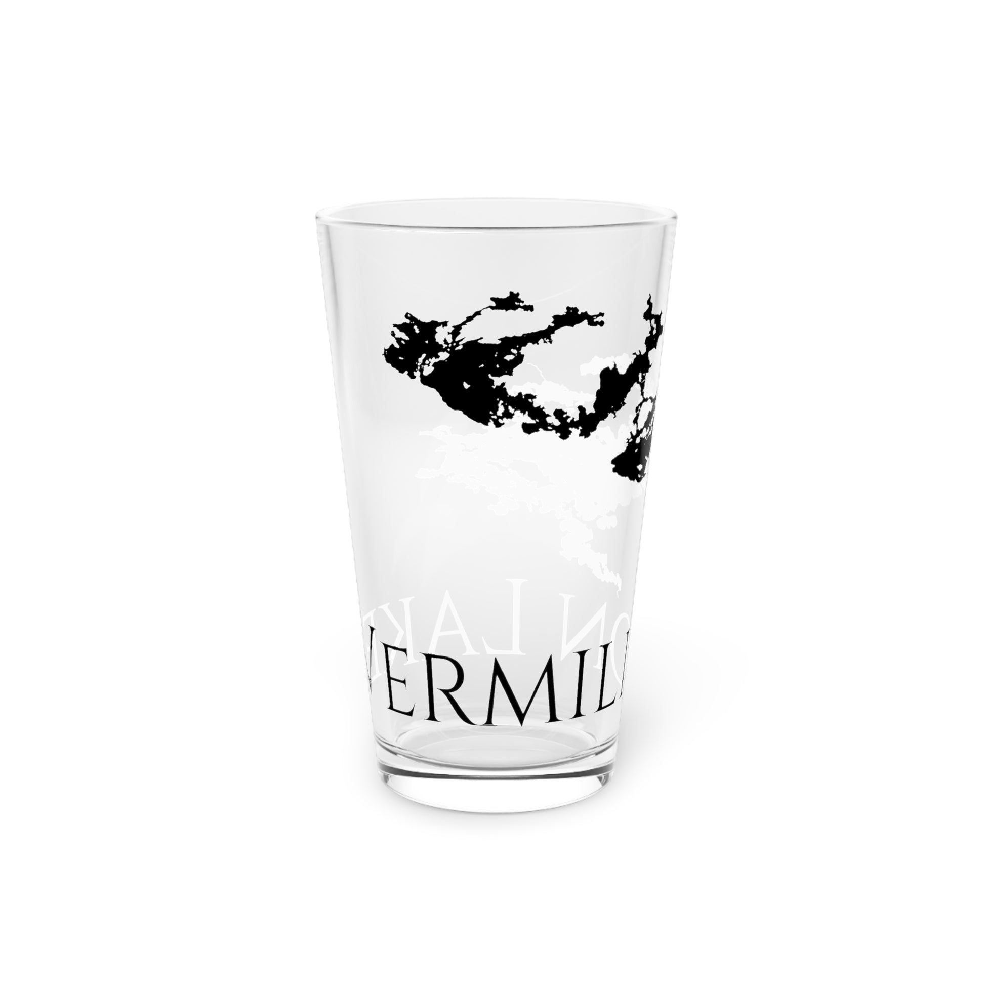 Vermilion Lake Pint Glass, Wraparound logo, 16oz Left Side View