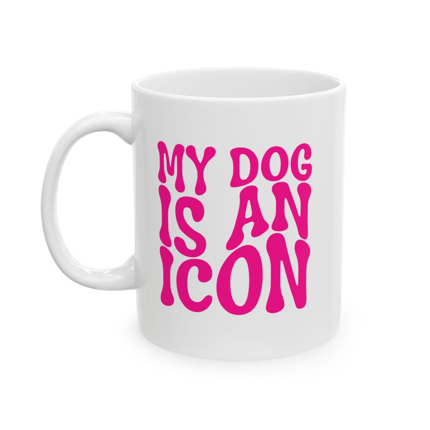 MY DOG IS AN ICON Coffee Mug – Funny Gift for Family and Coworkers, Dark Pink, Ceramic, 11 oz