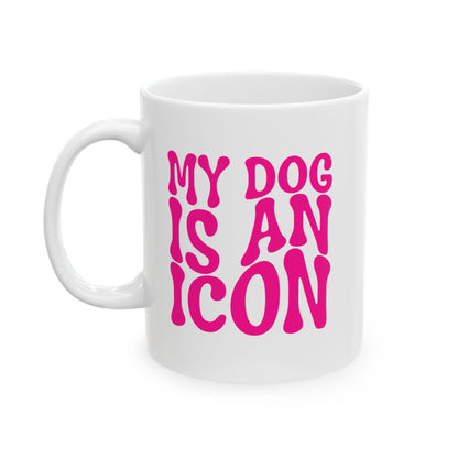 MY DOG IS AN ICON Coffee Mug – Funny Gift for Family and Coworkers, Dark Pink, Ceramic, 11 oz