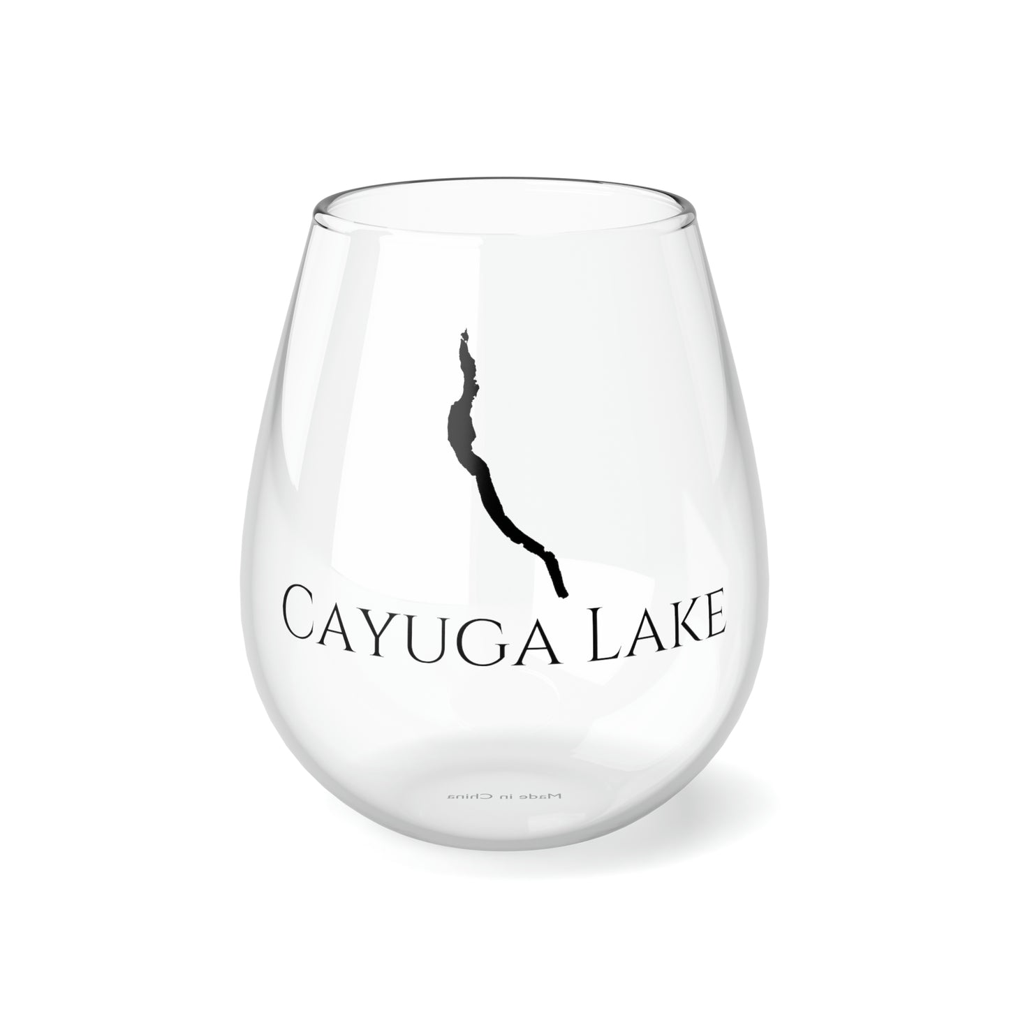 Cayuga Lake Stemless Wine Glass, New York 11.75oz Front View