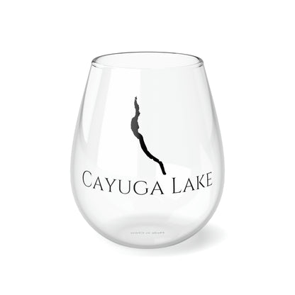 Cayuga Lake Stemless Wine Glass, New York 11.75oz Front View