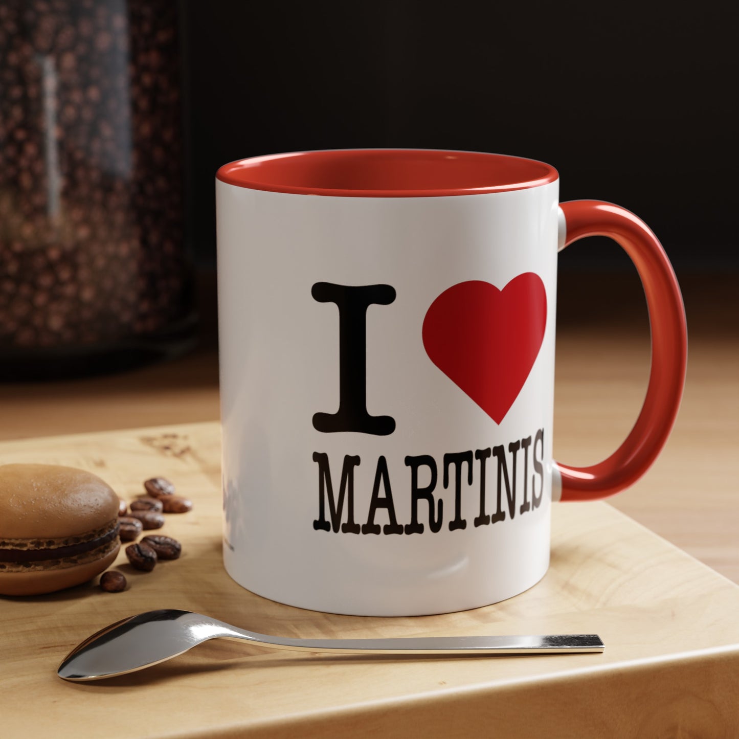 I LOVE MARTINIS White Ceramic Mug with Red Accent, 11oz