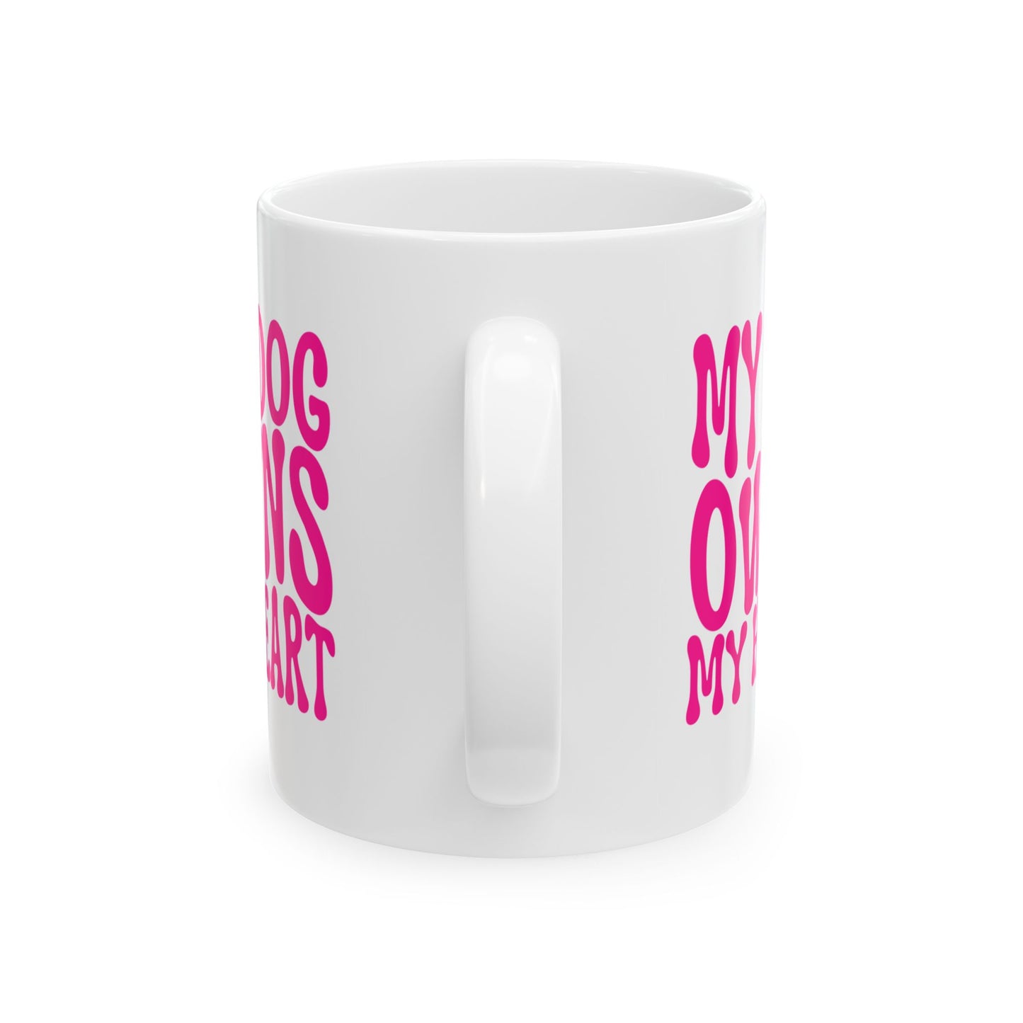 MY DOG OWNS MY HEART Coffee Mug – Funny Gift for Family and Coworkers, Dark Pink, Ceramic, 11 oz