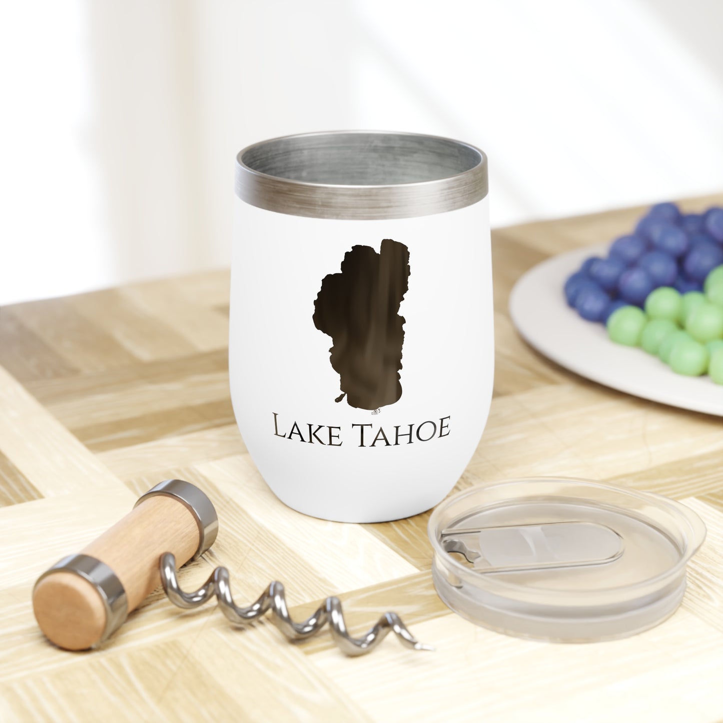 Lake Tahoe, CA Wine Tumbler Cutting Board View