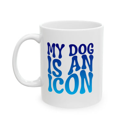 MY DOG IS AN ICON Coffee Mug – Funny Gift for Family and Coworkers, Blue Gradient, Ceramic, 11 oz
