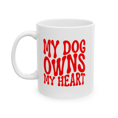 MY DOG OWNS MY HEART Coffee Mug – Funny Gift for Family and Coworkers, Red, Ceramic, 11 oz