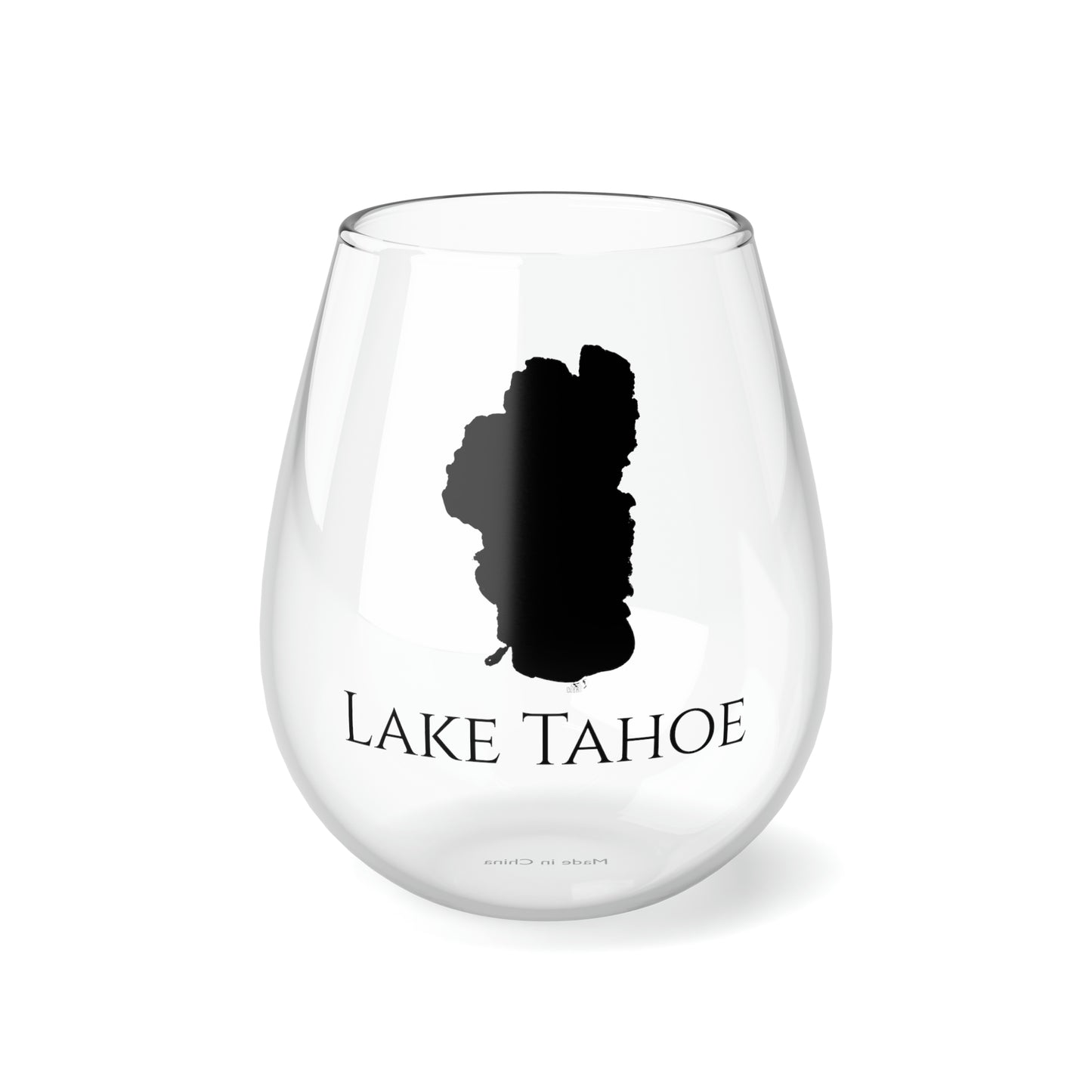 Lake Tahoe, NH Stemless Wine Glass-Black Splash View