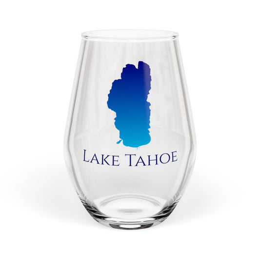 Lake Tahoe, CA Stemless Wine Glass-Blue Gradient