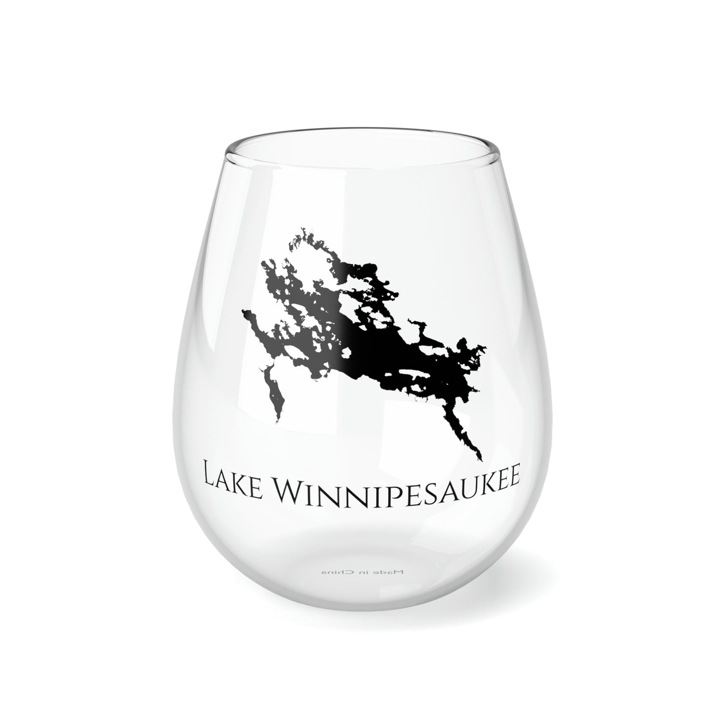 Lake Winnipesaukee, NH Stemless Wine Glass Front View