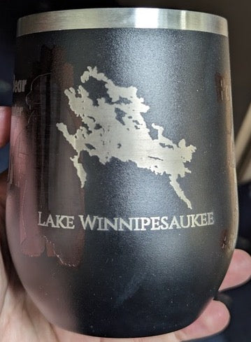 Lake Winnipesaukee Laser Engraved Stainess Steel 12 oz Wine Tumbler with lid (Navy)