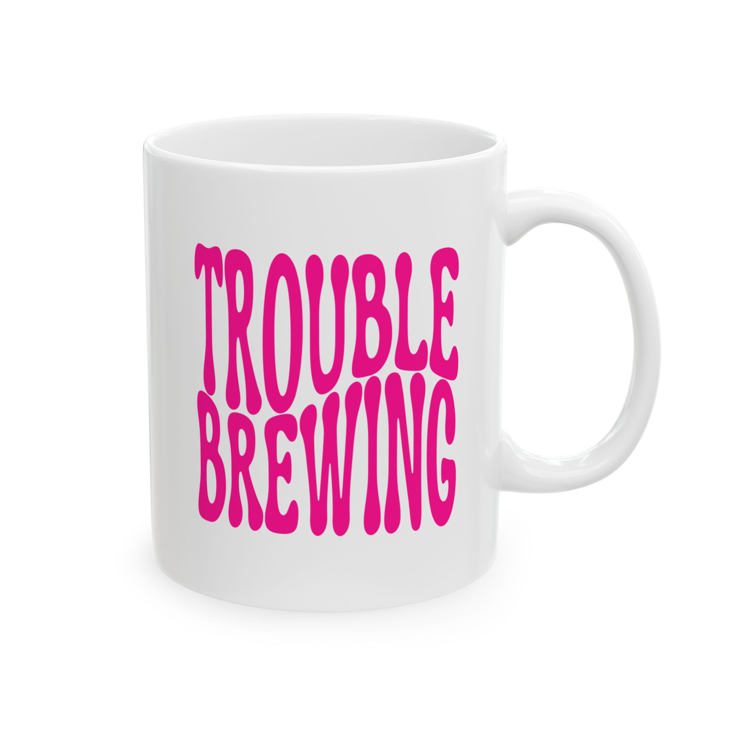 variant_image_id:147 TROUBLE BREWING Coffee Mug - Funny Gift for Family and Coworkers, Ceramic Dark Pink image 1