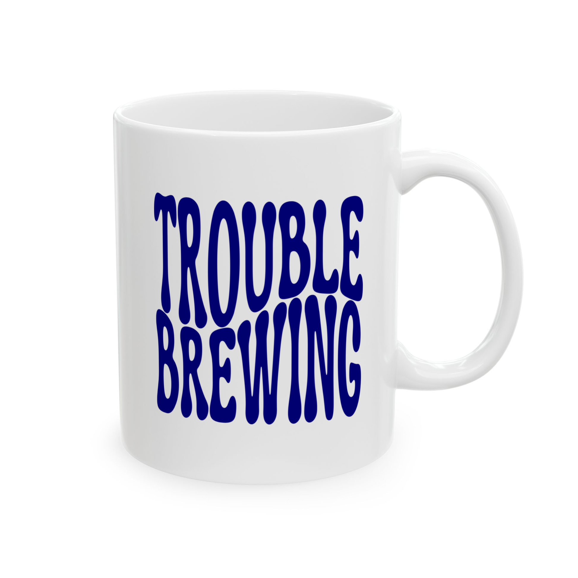variant_image_id:137 TROUBLE BREWING Coffee Mug - Funny Gift for Family and Coworkers, Ceramic Navy image 1