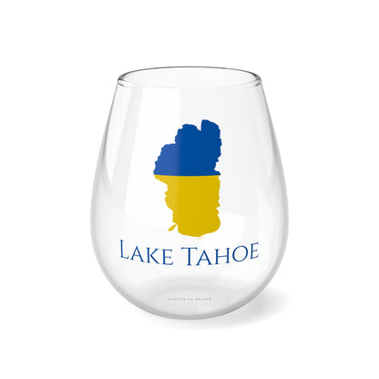 Lake Tahoe, NH Stemless Wine Glass-Ukraine Flag Colors