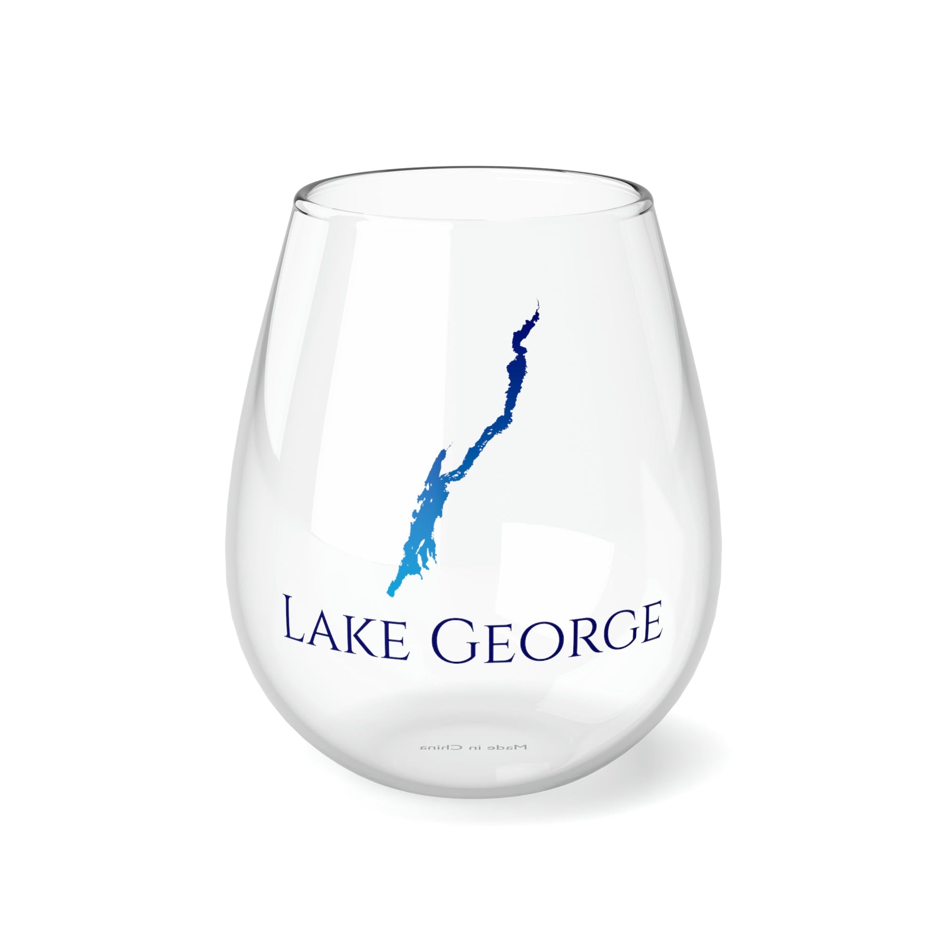 Lake George, NH Stemless Wine Glass - Blue Gradient