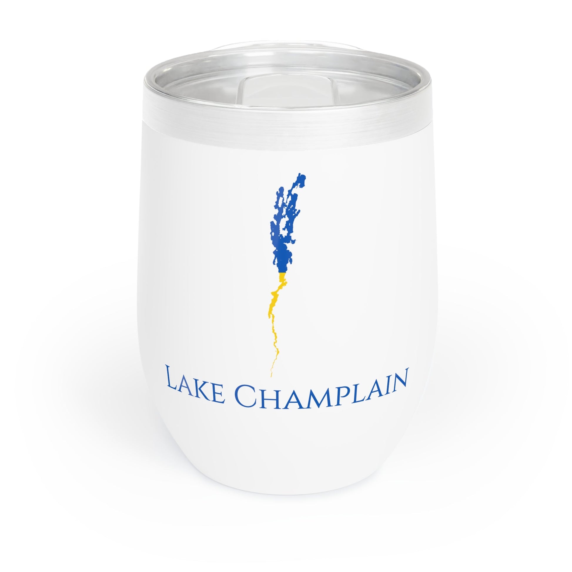 Lake Champlain, VT Wine Tumbler-Black-Ukraine Flag Colors