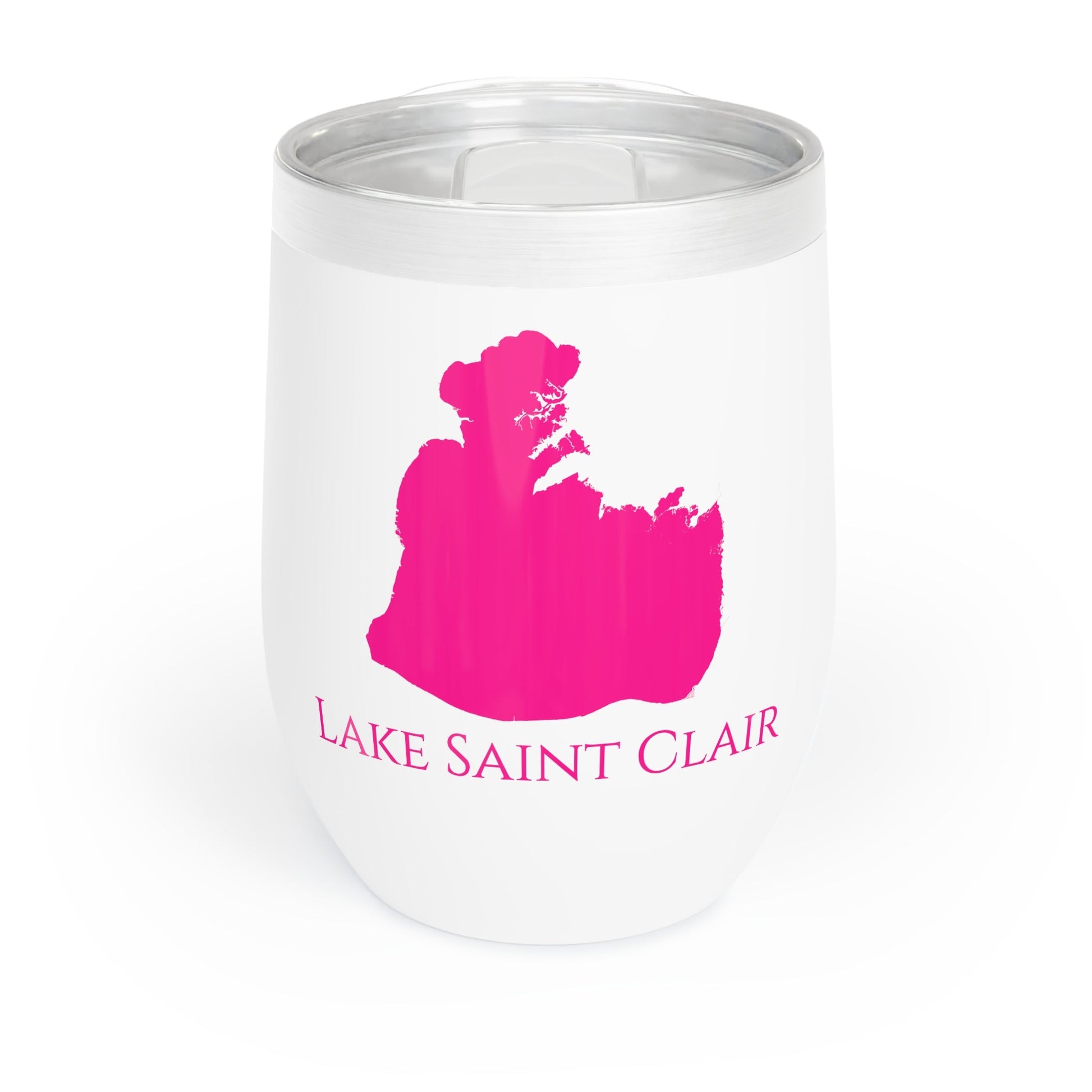 Lake Saint Clair, MI Wine Tumbler-Black-Dark Pink