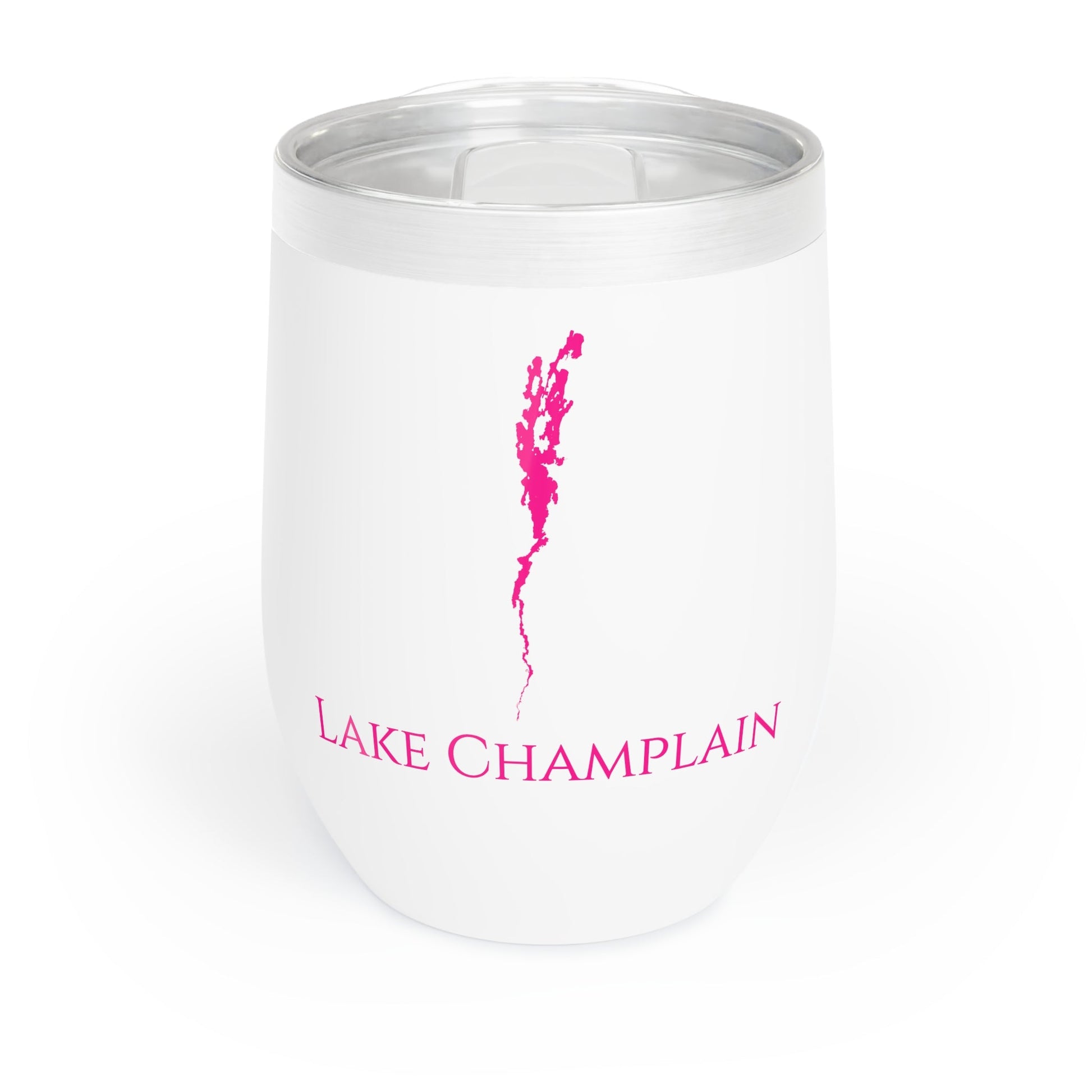 Lake Champlain, VT Wine Tumbler-Black-Dark Pink