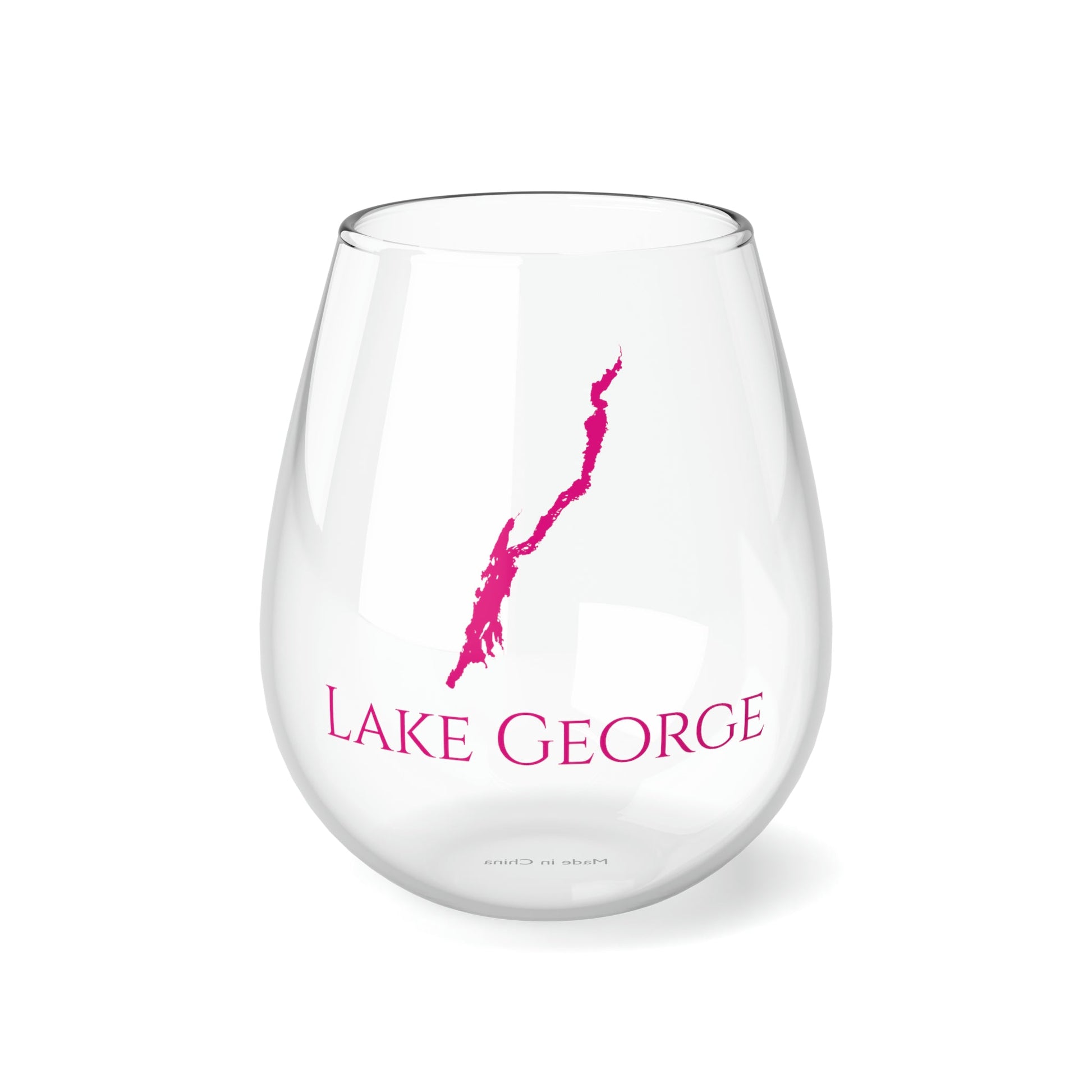 Lake George, NH Stemless Wine Glass - Dark Pink