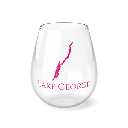 Lake George, NH Stemless Wine Glass - Dark Pink