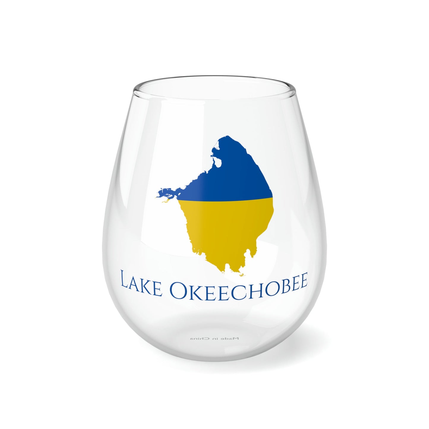 Lake Okeechobee, FL Stemless Wine Glass-Ukraine Flag Colors