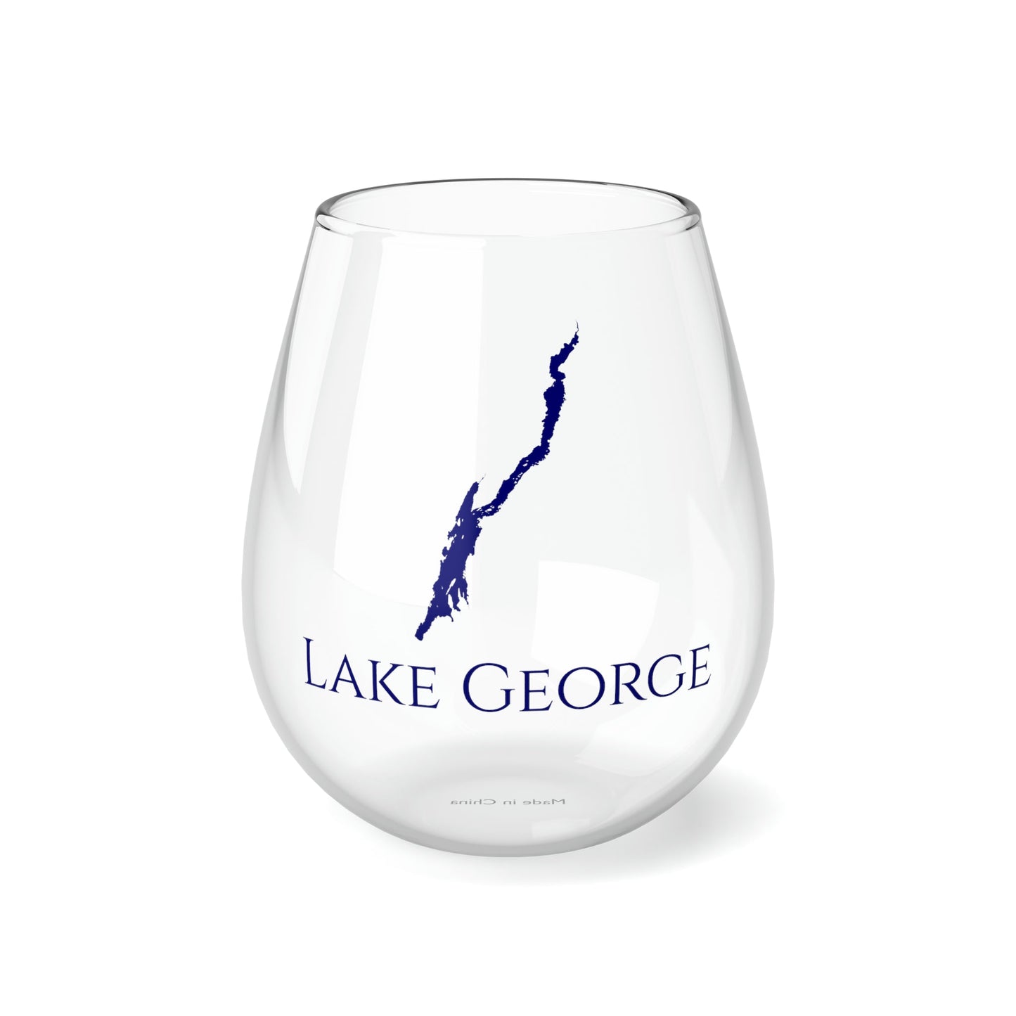 Lake George, NH Stemless Wine Glass - Navy