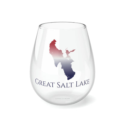 Great Salt Lake, NV Stemless Wine Glass-Red White and Blue