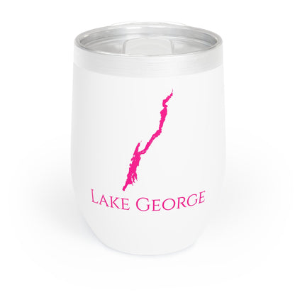 Lake George, NY Wine Tumbler-Black-Dark Pink