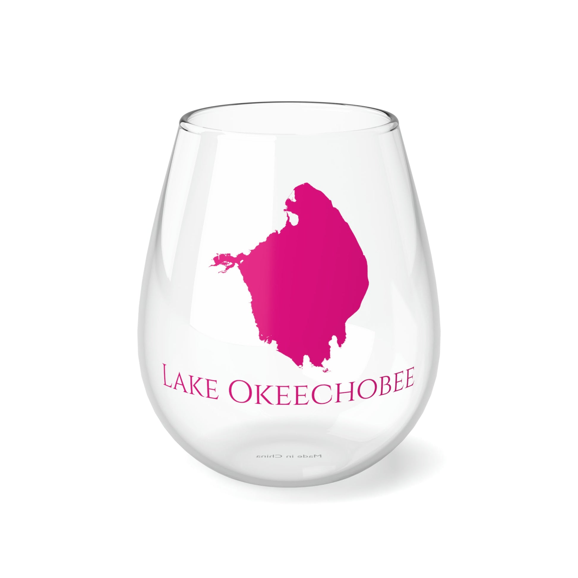 Lake Okeechobee, FL Stemless Wine Glass-Dark Pink