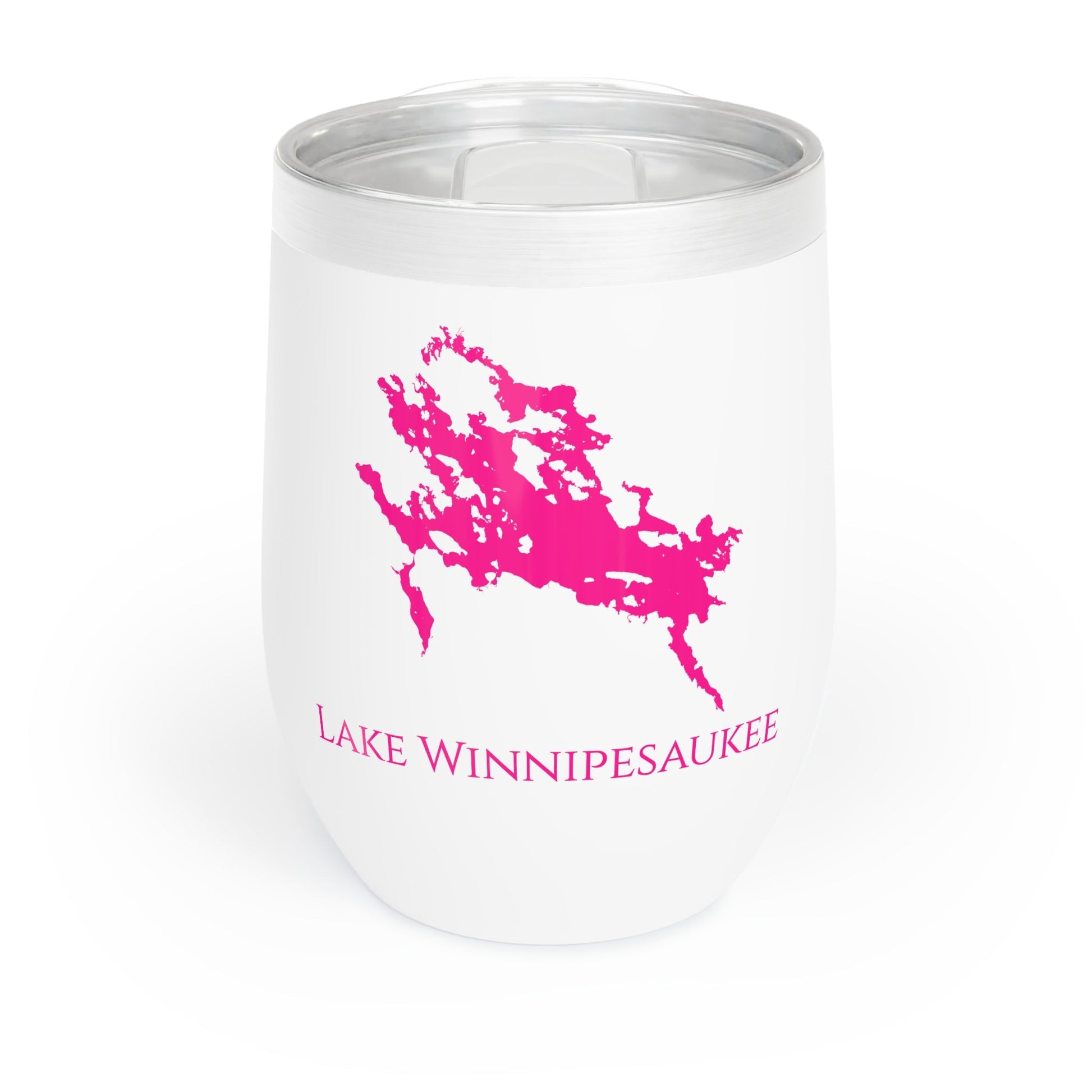 Lake Winnipesaukee, NH Wine Tumbler-Black-Dark Pink