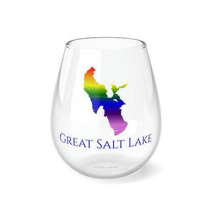 Great Salt Lake, NV Stemless Wine Glass-Rainbow