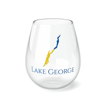 Lake George, NH Stemless Wine Glass - Ukraine Flag Colors