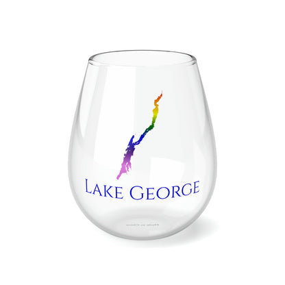 Lake George, NH Stemless Wine Glass - Rainbow